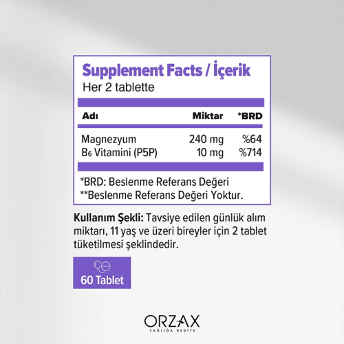 Orzax Ocean ExtraMag Magnezyum Bisglisinat + P5P Takviye Edici Gıda 60 Tablet - 4