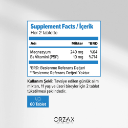 Orzax Ocean ExtraMag Magnezyum Taurat+P5P Takviye Edici Gıda 60 Tablet - 4