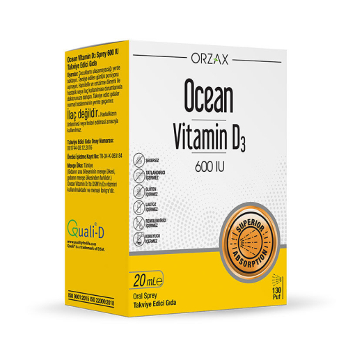 Orzax Ocean Vitamin D3 600 IU Sprey 20ml - Orzax