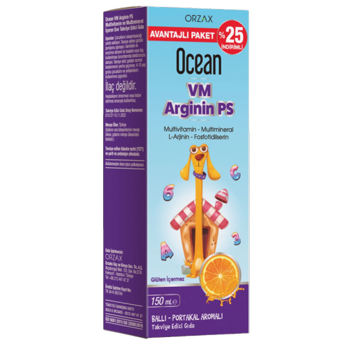 Orzax Ocean Vm Arginin Ps Ballı - Portakal Aromalı Şurup 150 ml - %25 İndirimli - Orzax