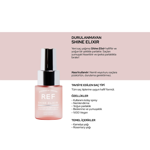 REF Shine Elixir Parlatıcı Nemlendirici Saç Bakım Yağı 30 ml - 3