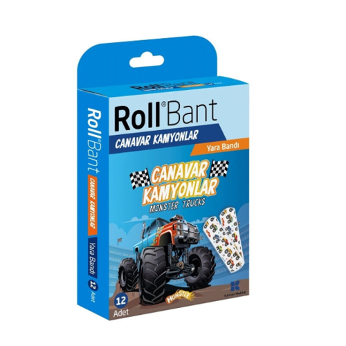 Roll Bant Canavar Kamyonlar Figürlü Yara Bandı 12 Adet - Kurtsan Medikal