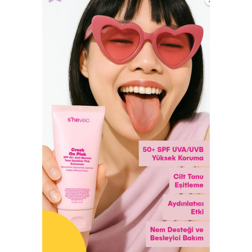 She Vec Crush On Pink - SPF 50+ Leke Karşıtı ve Ton Eşitleyici Pembe Güneş Kremi 50 ml - 3