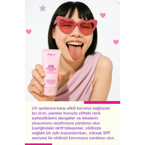 She Vec Crush On Pink - SPF 50+ Leke Karşıtı ve Ton Eşitleyici Pembe Güneş Kremi 50 ml - 4