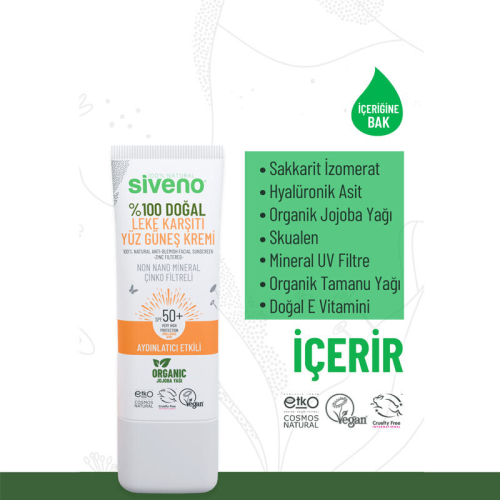 Siveno %100 Doğal Leke Karşıtı Spf 50 Yüz Güneş Kremi 30 ml - 3