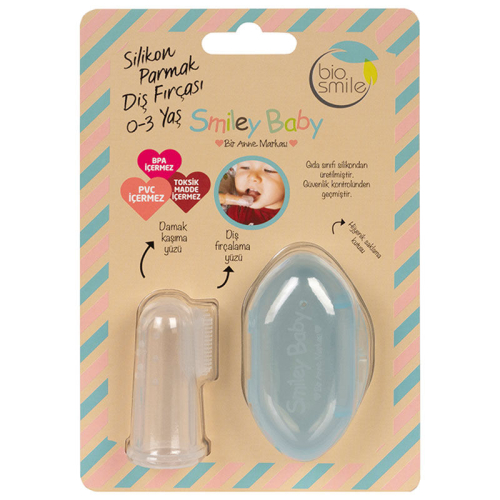 Smiley Baby Silikon Parmak Fırça - Mavi - BioSmile