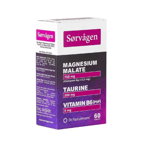 Sorvagen Magnezyum Malat, Taurin ve Vitamin B6 İçeren Takviye Edici Gıda 60 Tablet - Sorvagen