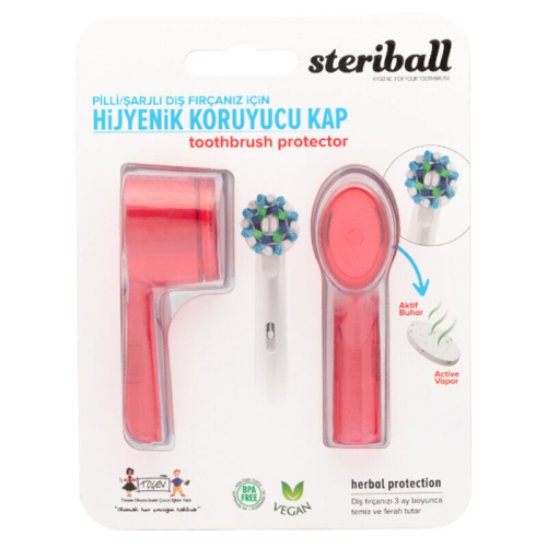Steriball Pilli veya Şarjlı Diş Fırçaları İçin Hijyenik Diş Fırçası Kabı - Kırmızı - Steriball