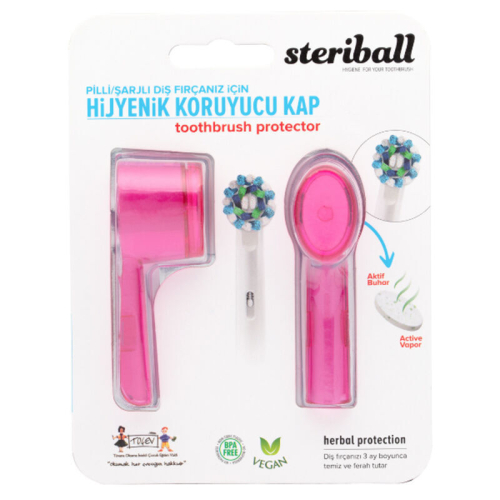 Steriball Pilli veya Şarjlı Diş Fırçaları İçin Hijyenik Diş Fırçası Kabı - Pembe - Steriball