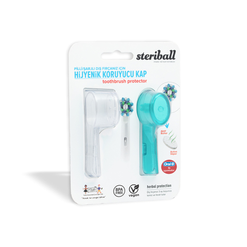 Steriball Pilli veya Şarjlı Diş Fırçaları İçin Hijyenik Diş Fırçası Kabı - Şeffaf ve Mavi - Steriball