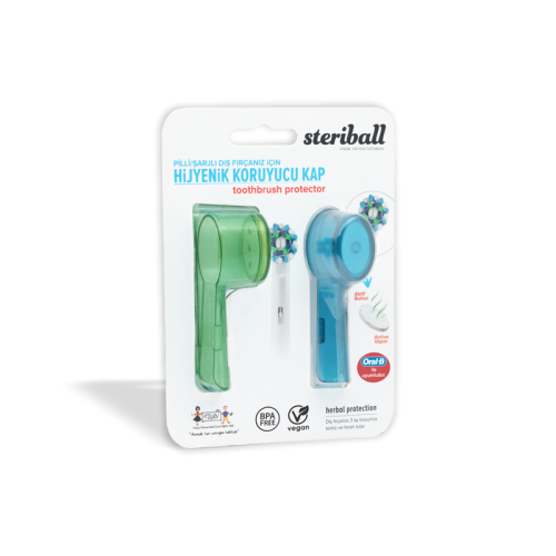 Steriball Pilli veya Şarjlı Diş Fırçaları İçin Hijyenik Diş Fırçası Kabı - Yeşil ve Mavi - Steriball