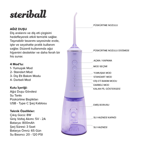 Steriball Taşınabilir Ağız Duşu - Lila - 3