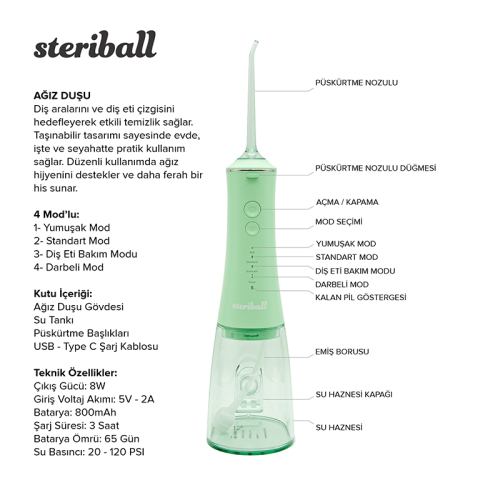 Steriball Taşınabilir Ağız Duşu - Yeşil - 3