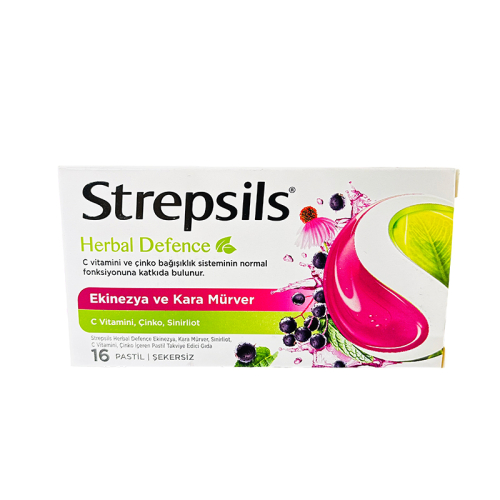 Strepsils Herbal Defence Ekinezya ve Kara Mürver Takviye Edici Gıda 16 Pastil - Strepsils Herbal