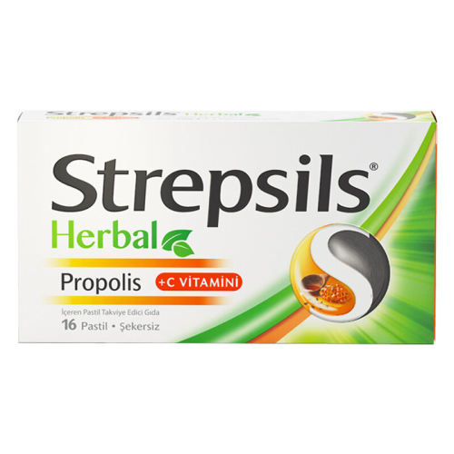 Strepsils Herbal Propolis + C Vitamini İçeren Takviye Edici Gıda 16 Pastil - Strepsils Herbal