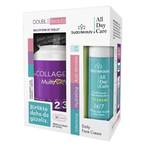 Suda Collagen Double Beauty Multiform 90 Tablet+ Daily Face Cream 50 ml - Suda Collagen
