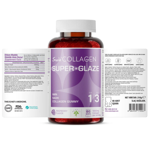 Suda Collagen Super Glaze Tip I-III Kolajen + NMN + NADH 60 Adet Gummy - 2