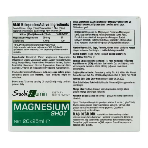 Suda Vitamin Magnesium Shot Portakal Aromalı 20 x 25ml - 3