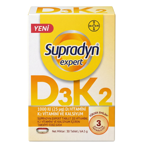 Supradyn Expert Tablet D3 Vitamini, K2 Vitamini ve Kalsiyum İçeren Takviye Edici Gıda 30 Tablet - Supradyn