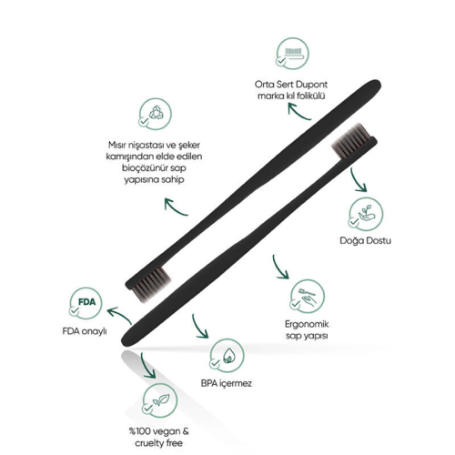 T Brush Bioçözünür Diş Fırçası Orta Sert Siyah - T-Brush