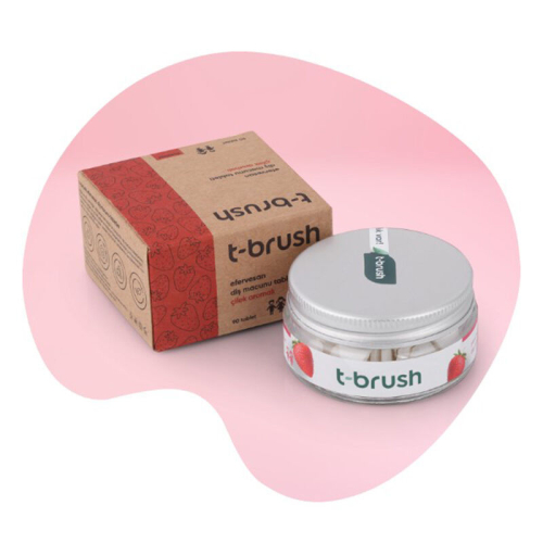 T-Brush Çilek Aromalı Florürsüz Çocuklara Özel Diş Macunu 90 Tablet - T-Brush