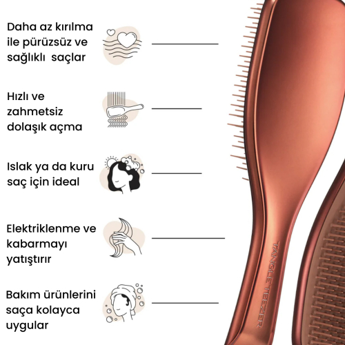 Tangle Teezer Ultimate Detangler Chrome Choc Bronze Islak ve Kuru Düz ve Kıvırcık Saçlar için Saç Fırçası-Tarak - 4