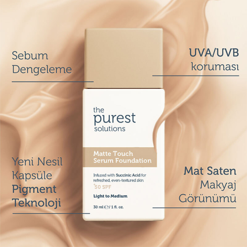 The Purest Solutions Matte Touch Sebum Dengeleyici ve Matlaştırıcı Serum Fondöten SPF50+ 30 ml - Açık-Orta Ton - 7