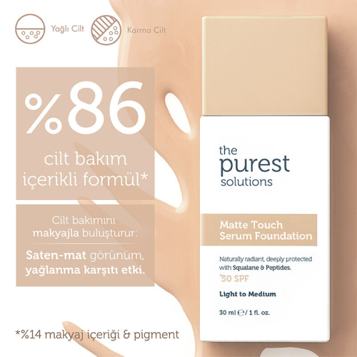The Purest Solutions Matte Touch Sebum Dengeleyici ve Matlaştırıcı Serum Fondöten SPF50+ 30 ml - Açık-Orta Ton - 5