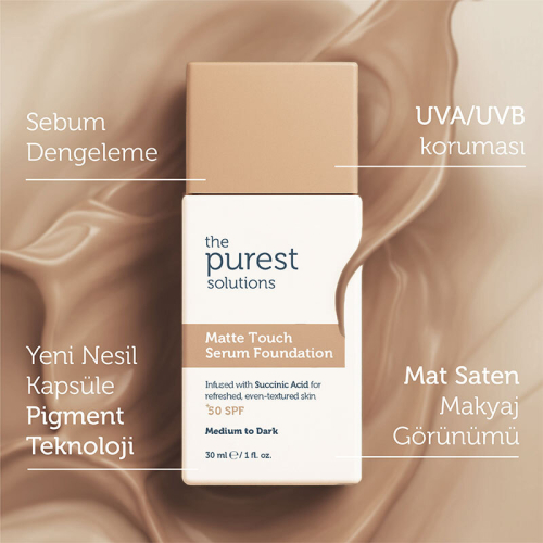 The Purest Solutions Matte Touch Sebum Dengeleyici ve Matlaştırıcı Serum Fondöten SPF50+ 30 ml - Orta-Koyu Ton - 7