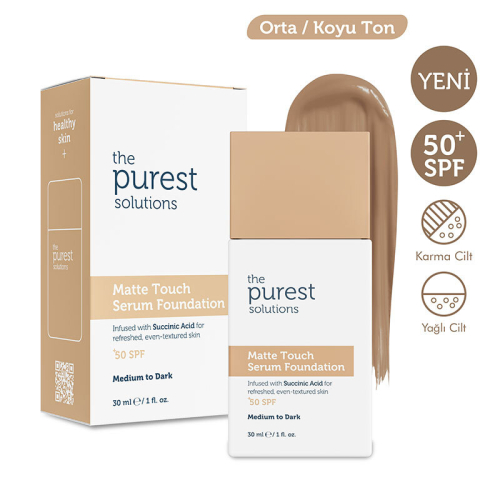 The Purest Solutions Matte Touch Sebum Dengeleyici ve Matlaştırıcı Serum Fondöten SPF50+ 30 ml - Orta-Koyu Ton - 2