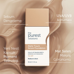 The Purest Solutions Matte Touch Sebum Dengeleyici ve Matlaştırıcı Serum Fondöten SPF50+ 30 ml - Orta-Koyu Ton - 7
