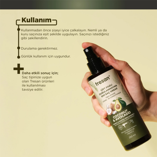 Tresan Hindistan Cevizi ve Avokado Çift Fazlı Durulanmayan Sıvı Saç Kremi 250 ml - 2