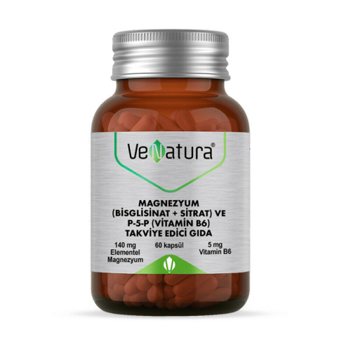 VeNatura Magnezyum (Bisglisinat+Sitrat) ve P5P (Vitamin B6) 60 Kapsül - VeNatura