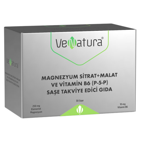 VeNatura Magnezyum Sitrat + Malat ve Vitamin B6 P5P Takviye Edici Gıda 30 Saşe - VeNatura