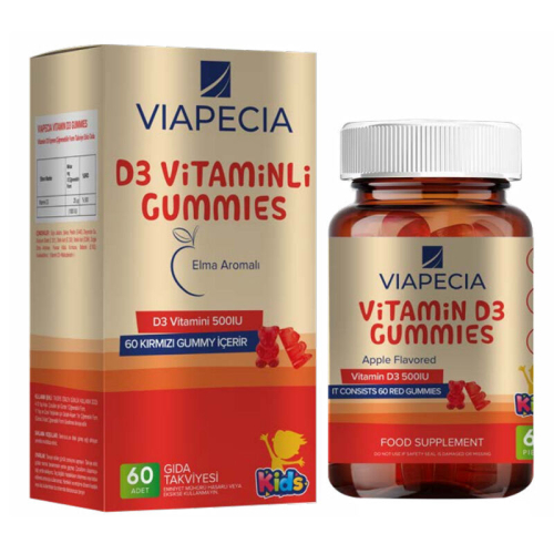 Viapecia Kids D3 Vitaminli Gummies Elma Aromalı Takviye Edici Gıda 60 Adet - Viapecia