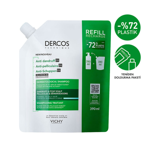 Vichy Dercos Anti Dandruff Kepek Karşıtı Şampuan 390 ml - Normal ve Yağlı Saçlar - Refill - Vichy