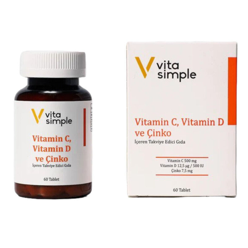 Vita Simple Vitamin C , D ve Çinko İçeren Takviye Edici Gıda 60 Tablet - Vita Simple