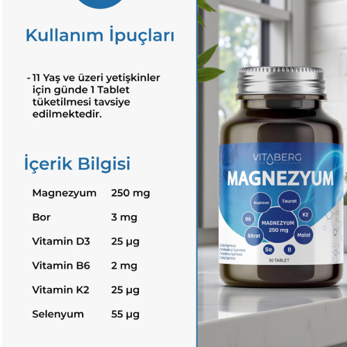 Vitaberg Magnezyum 30 Tablet Takviye Edici Gıda - 3