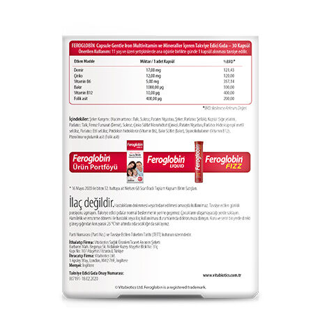 Vitabiotics Feroglobin Iron Takviye Edici Gıda 30 Kapsül - 2