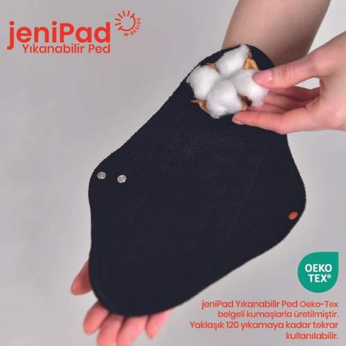 W-Beside JeniPad Yıkanabilir Kadın Pedi Pamuklu Sızdırmaz Normal Ultra Emici Siyah 3 Adet - 3