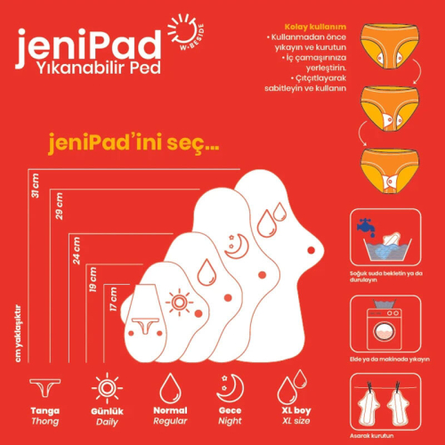W Beside Jenipad Yıkanabilir Kadın Pedi Pamuklu Sızdırmaz Normal Ultra Emici Beyaz 3 Adet - 5