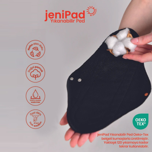 W-Beside JeniPad Yıkanabilir Ped 6 Adet - Siyah Günlük - 5