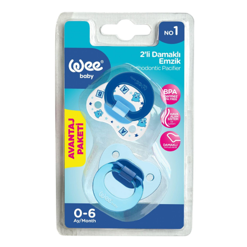 Wee Baby 2li Damaklı Emzik No1 0-6 Ay - Mavi - Wee Baby