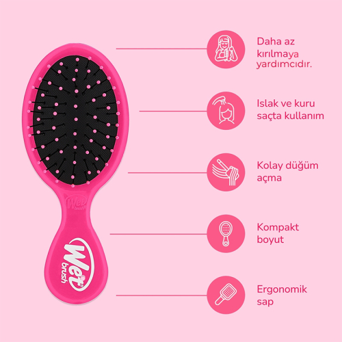 Wet Brush Mini Detangler Dolaşık Açıcı Saç Fırçası Pembe - 4