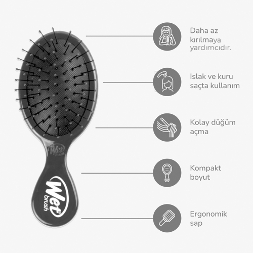 Wet Brush Mini Detangler Dolaşık Açıcı Saç Fırçası Siyah - 4