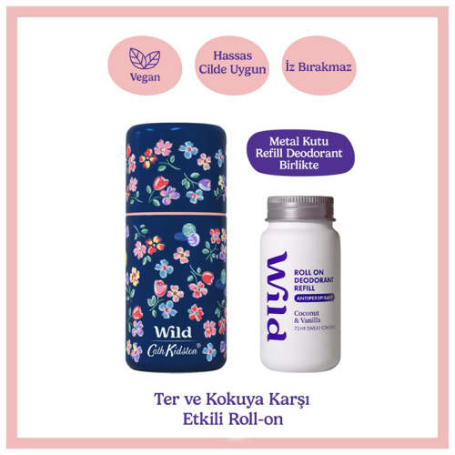 Wild Antiperspirant Roll On Cath Kidston Marble Ditsy Case - Coconut - Vanilla Refill Terleme Karşıtı 50 ml - Wild