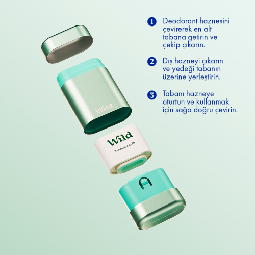 Wild Natural Stick Deodorant Kutu - Refill Fresh - Aqua Case -Fresh Cotton - Sea Salt 40 gr - Wild