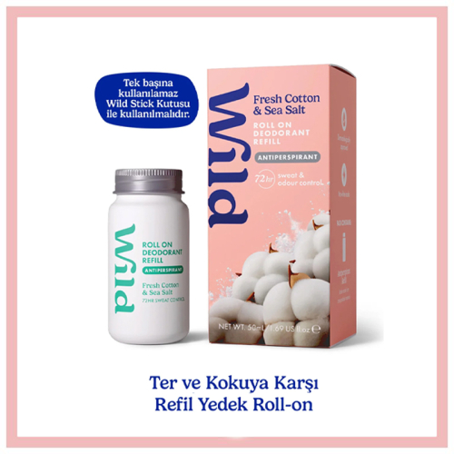 Wild Antiperspirant Roll On Fresh Cotton- Sea Salt Refill Deodorant Yedek Dolum 50 ml - Wild