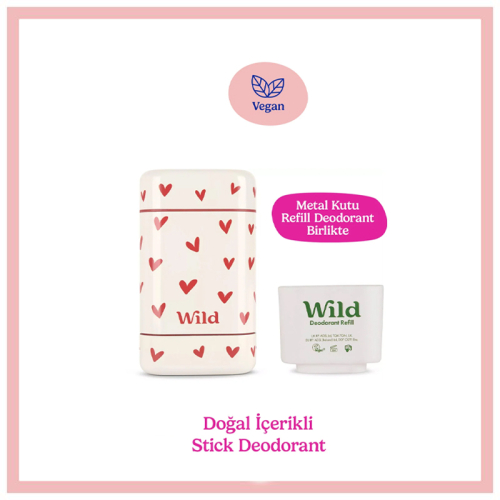 Wild Natural Stick Deodorant Kutu + Refill Paketi - Love Heart Case + Pink Grapefruit & Lime 40 g - Wild