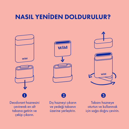 Wild Natural Stick Deodorant Kutu + Refill Paketi - Love Heart Case + Pink Grapefruit & Lime 40 g - 5